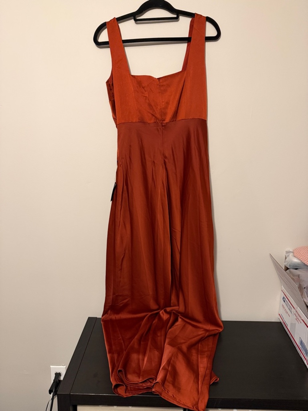 Lulu's Copper Satin Square-Neck Maxi Dress size large NWT - Picture 6 of 12